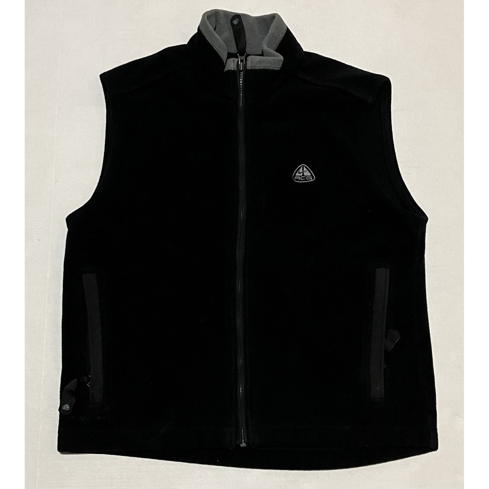 Vintage Nike ACG 2 Thermal Layer Vest Youth Large (12-14) Black Fleece Full Zip